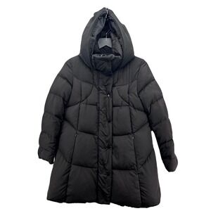 McGinn Womens Goose Feather Down Puffer Coat Size 36‎ Black Hooded Outdoor Cozy